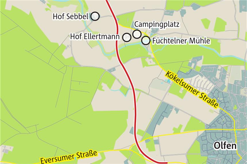 Variante für Umgehungsstraße wird kritisch betrachtet Rot eingezeichnet ist die geplante Umgehungsstraße