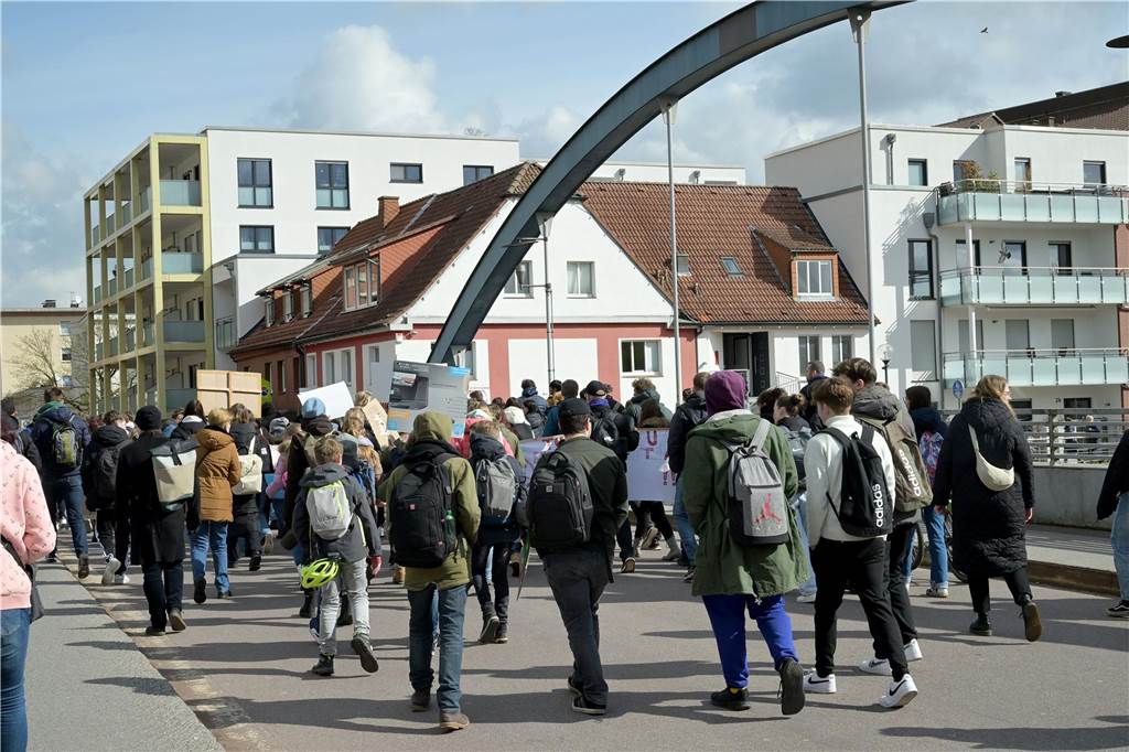 Rund 250 Schülerinnen und Schüler zogen durch die Lüner Innenstadt, ausgestattet mit Klima-Plakaten. 