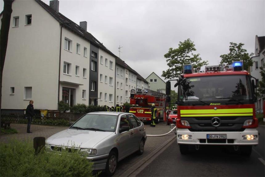 Hamster stirbt bei Feuer in Dachgeschosswohnung Rund 30 Feuerwehrleute waren bei dem Brand in der Deutschen Straße im Einsatz.