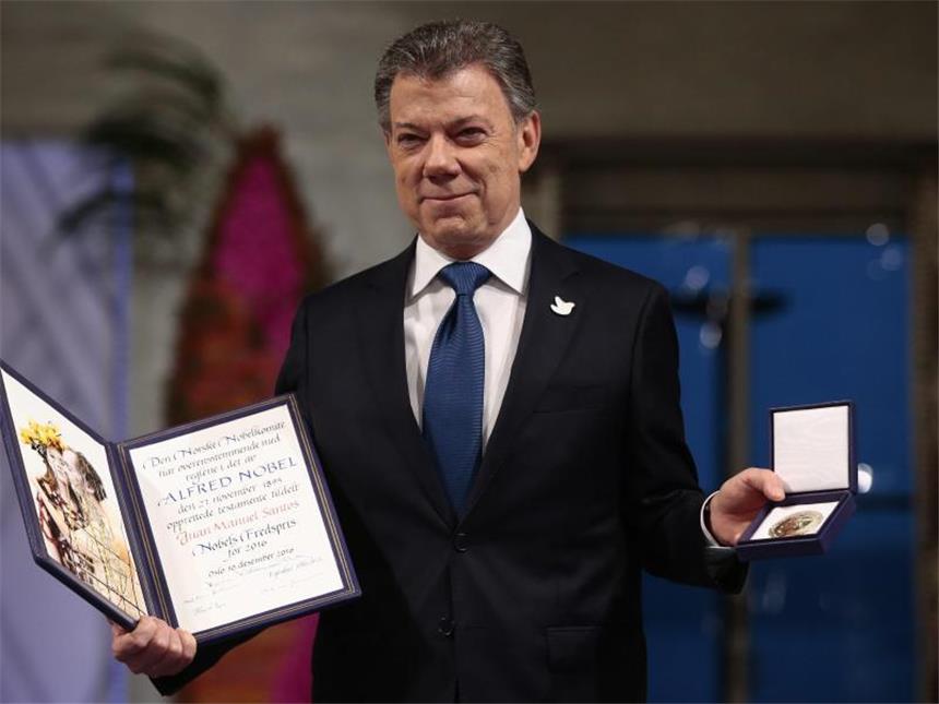 Frieden in Kolumbien: Nobelpreis an Santos überreicht Santos wurde für seinen Einsatz für ein Ende des blutigen Bürgerkriegs in seinem Land geehrt. Foto: Haakon Mosvold Larsen / Pool