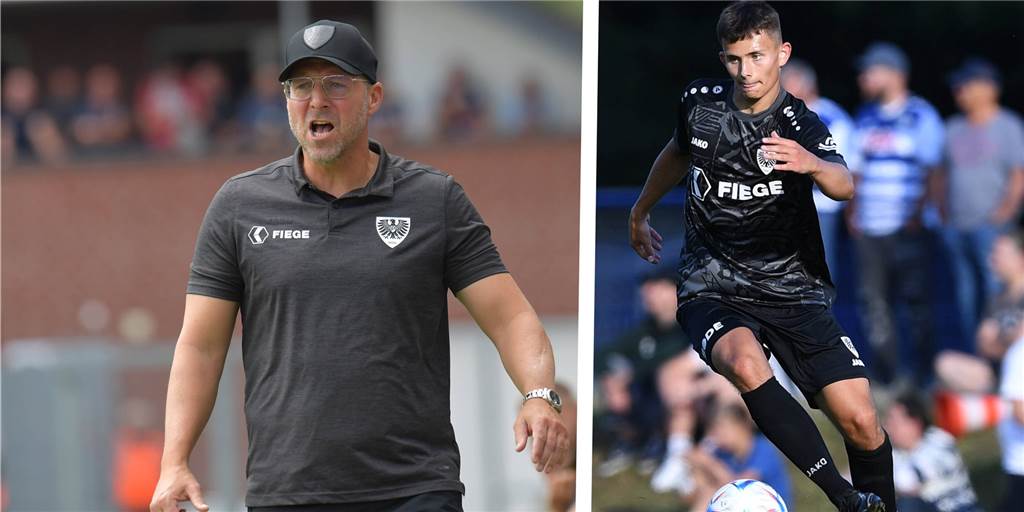 Lippramsdorfer in der Regionalliga: Preußen-Coach spricht über Kloths Entwicklung Sascha Hildmann (l.), Trainer von Preußen Münster, spricht über die Entwicklung des Lippramsdorfers Noah Kloth (r.), der seit dieser Saison fest zum Regionalliga-Kader gehört.