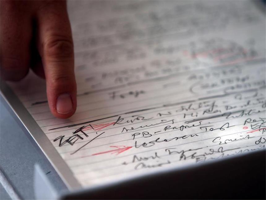 Schabowskis verschollener Zettel wiederentdeckt Schabowskis Notizzettel galt als verschollen, seit er ihn 1991 an einen Bekannten gegeben hatte. Foto: Oliver Berg