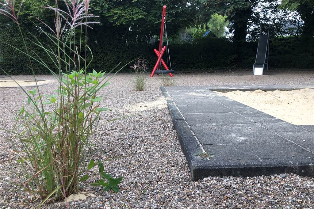 Schlusslicht bei der Spielplatzbewertung: der Platz an der Ecke Erlenweg/Tannenweg. Mit Chinaschilf sollten Spielbereiche abgetrennt werden. Von 15 Pflanzen waren schnell nur noch vier übrig.