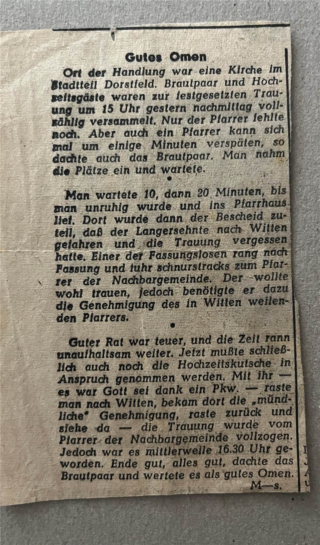 Die Ehe von Gerda und Friedhelm begann vor 70 Jahren mit einer Panne Zeitungsartikel aus 1953.