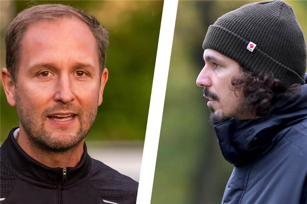 BSV Schüren-Trainer Sascha Rammel und Hombrucher SV-Trainer Karim Bousaker.
