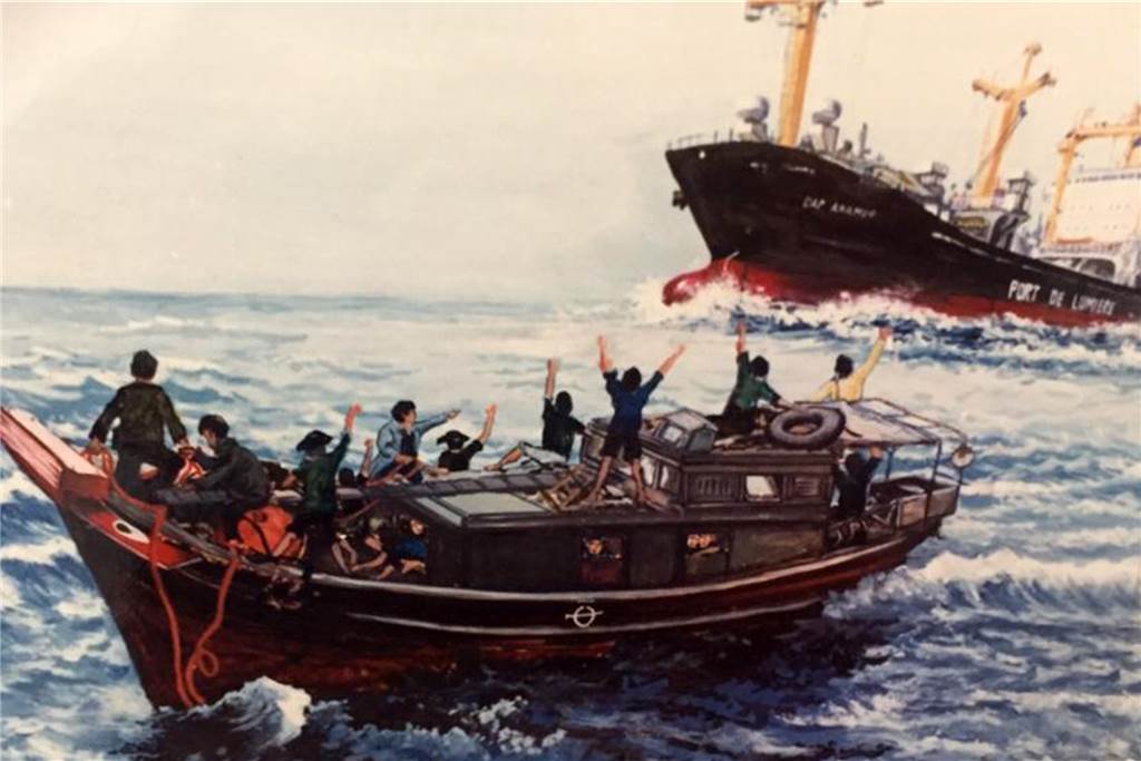 Si Tien Ho kam 1979 als Bootsflüchtling nach Deutschland. Seine Rettung durch die Cap Anamur hat er nach Fotos, die damals entstanden sind, selbst gemalt.