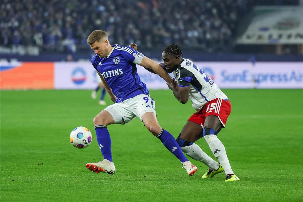 0:2 gegen den HSV: Das sagt Schalke-Trainer Geraerts: Simon Terodde (l.) hatte wenig Durchschlagskraft.