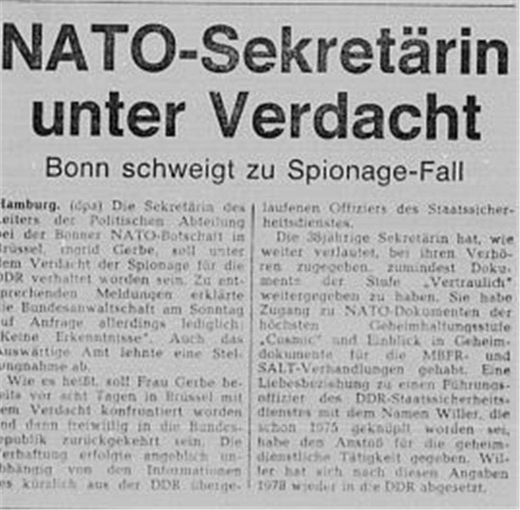 Blumenhändler aus Dortmund verführte Frauen für die Stasi – bis in höchste Positionen So berichteten die Ruhr Nachrichten am 12. Februar 1979 über die Festnahme der Geliebten von Christoph Willer.