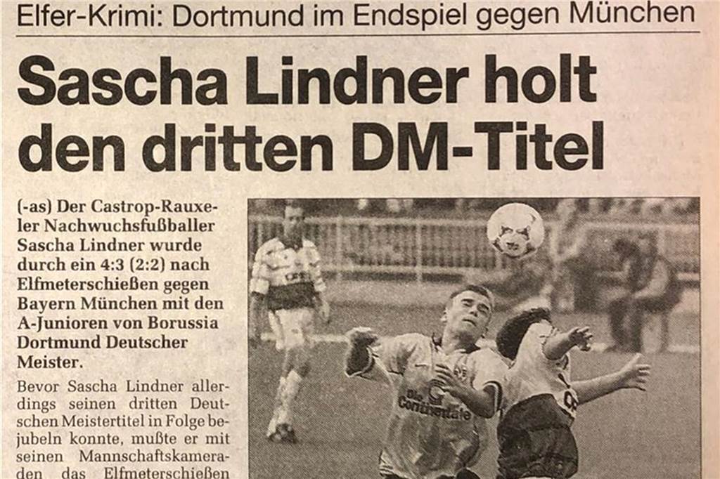 Finale gegen Bayern München: Castrop-Rauxeler BVB-Fußballer wurde zum dritten Mal Deutscher Meister So berichteten die Ruhr Nachrichten im Jahr 1998 über den Erfolg von Sascha Lindner.