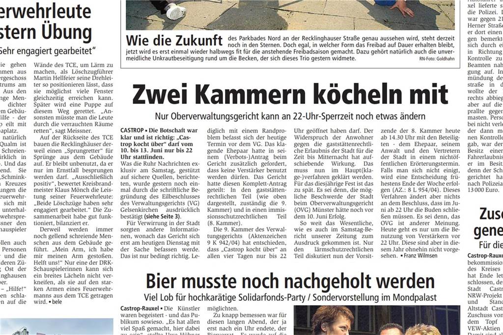 2004: Altstadt-Ehepaar bekämpfte Castrop kocht über bis vor Gericht So berichteten die Ruhr Nachrichten im Mai 2004 über den Gerichts-Entscheid.
