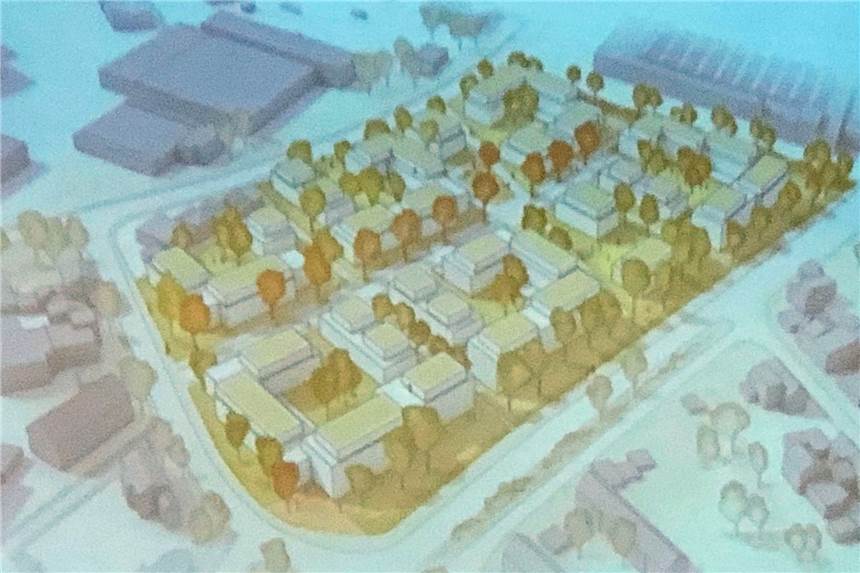 Bis zu 240 Wohnungen: Tecklenborg bekommt grünes Licht aus Politik So etwa könnte das neue Wohnquartier auf dem Gelände der Firma Tecklenborg einmal aussehen. Die Stockumer Straße verläuft schräg nach rechts.