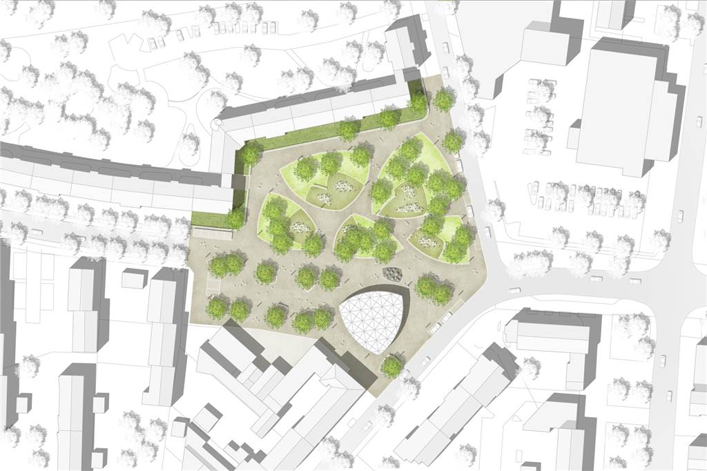 Marktplatz soll zu Evings grünem Wohnzimmer werden - doch es gibt auch Zweifel So grün soll der alte Marktplatz werden – mit einer Quartiershalle als „selbstbewusstem Bauwerk“.