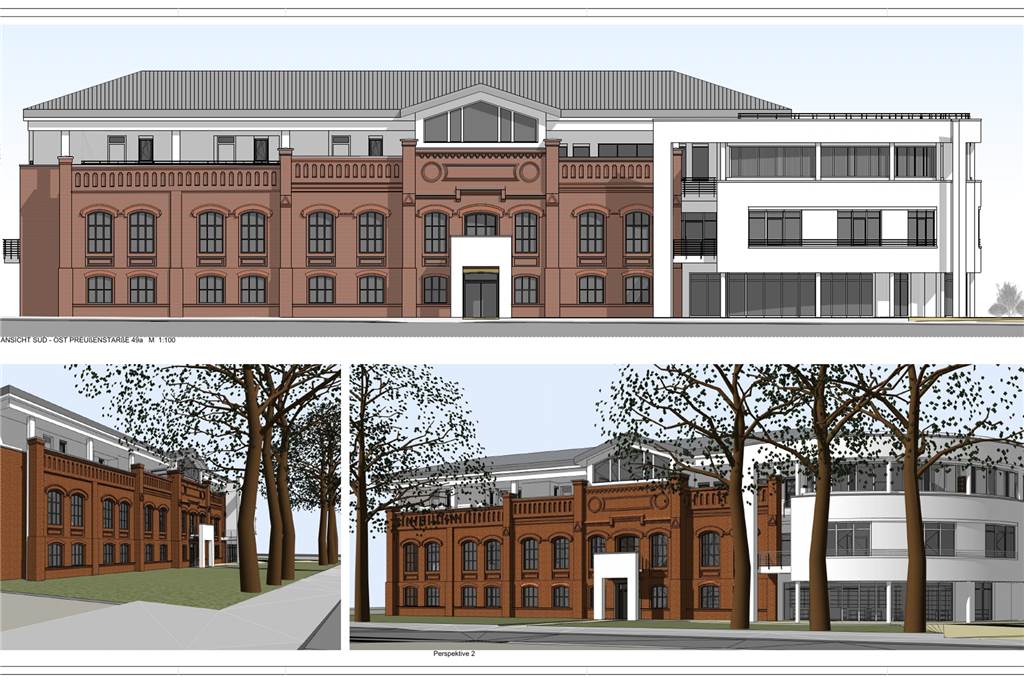 Wohnen auf Zechengelände: Lüner Neubauprojekt erhält alte Fassade So hatte der Bauverein das Gebäude ursprünglich geplant: mit Steildach und eckigen Stützen. Der Gestaltungsbeirat hatte die andere Variante empfohlen - die mit Flachdach.
