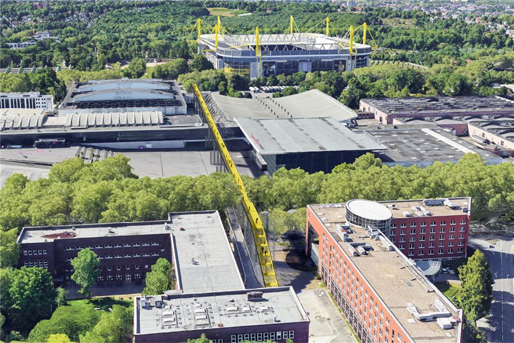 So könnte die Brücke als schwarz-gelbes Band bis zum Stadion aussehen.