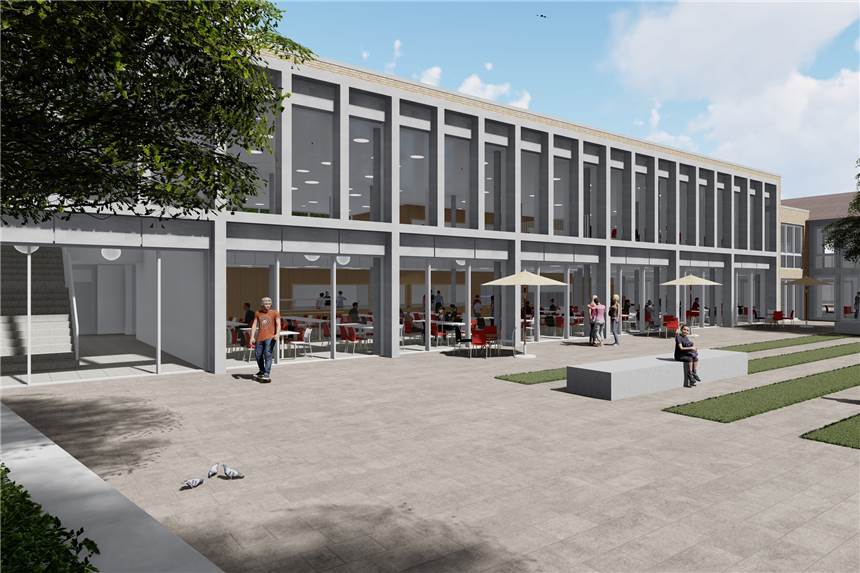 4,5 Millionen Euro für Mensa am AHG: „Keine günstige, aber gute Lösung“ So könnte die neue Mensa am Alexander-Hegius-Gymnasium aussehen.