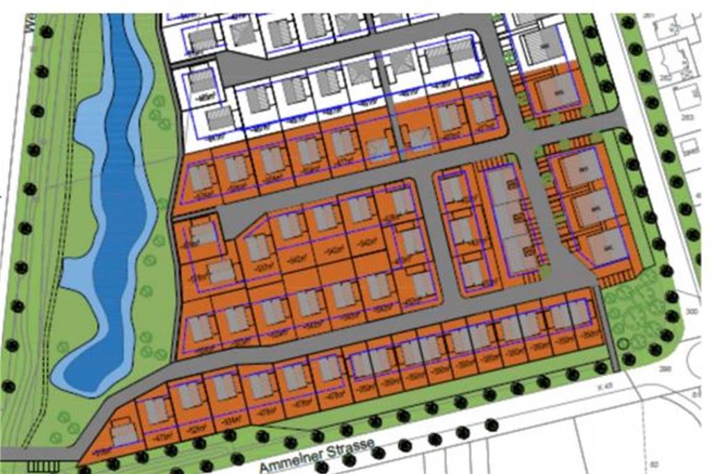 Platz für Bauwillige in Heek: Die Details zum Neubaugebiet Pfingsfeld So könnte laut des Vorentwurfs der erste Bauabschnitt mal realisiert werden.