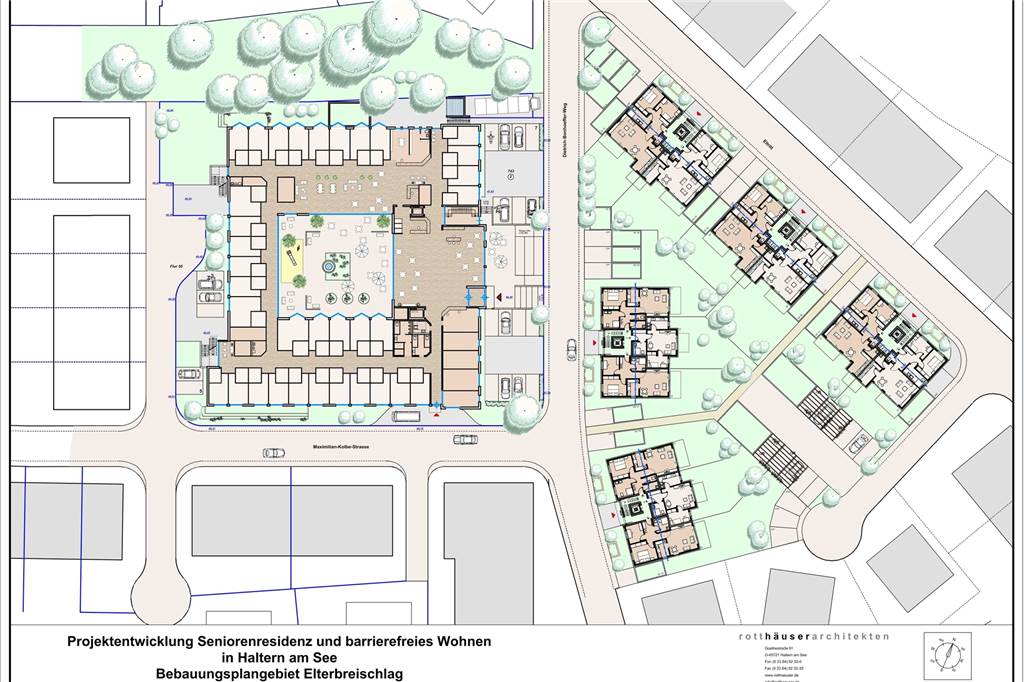 Nachbarn fühlen sich betrogen: Aus Einzelhäusern wurde eine 52-Meter-“Großstadtfassade“ So sah die Planung 2014 aus, als die Politik über die Vergabe entschied: Das Altenheim sollte als Quadrat entstehen, um einen Umlauf für Demenzpatienten zu ermöglichen. Gebaut wurde eine U-Form. Fünf Einzelhäuser sollten für das Betreute Wohnen entstehen.