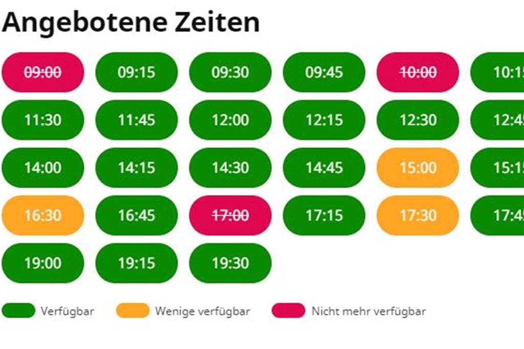 So sah die Übersicht verfügbarer Termine im Ikea-Möbelhaus Kamen am Sonntagmittag aus. Die verschiedenen Möbelanbieter in der Region verwenden unterschiedliche Anmeldeverfahren fürs Terminshopping.