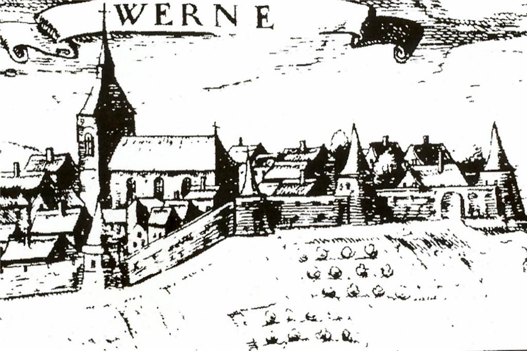 Eine alte Zeichnung der Stadtbefestigung von Werne