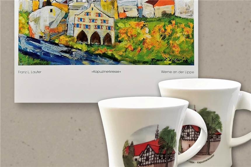 Sonderverkaufsaktion soll das Kapuzinerkloster in Werne unterstützen So sehen die besondere Tasse und das Poster aus.