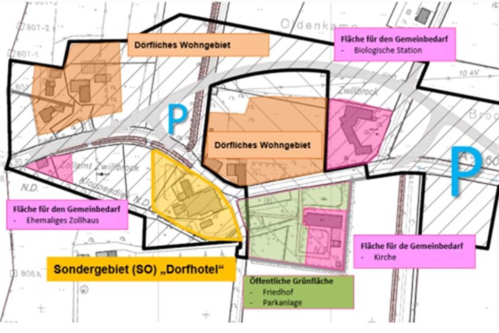 Entwicklung von Zwillbrock: Ehemaliges Zollhaus soll neue Funktion bekommen So sehen die groben Pläne der Verwaltung für Zwillbrock aus.