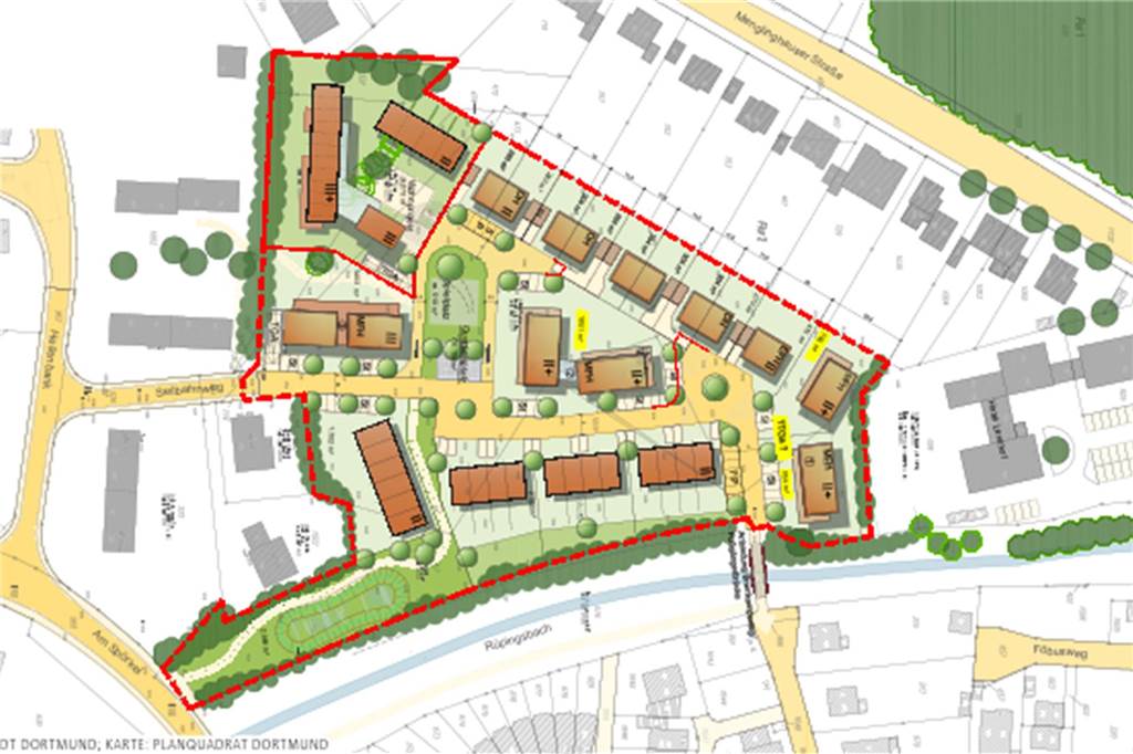 Umstrittenes Baugebiet Lennhofe: Ansichten gehen weiter auseinander Pläne zeigen die geplante Bebauung am Lennhofe in Dortmund-Menglinghausen.
