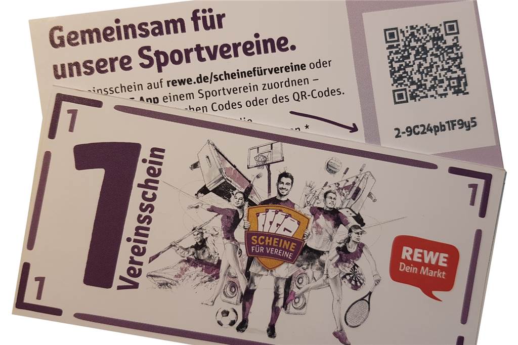 „Scheine für Vereine“: Mit dieser Aktion können Sportvereine kostenlos abstauben So sehen die „Vereinsscheine“ aus, die jeder Rewe-Kunde bei einem Einkauf pro 15 Euro Wert erhält.