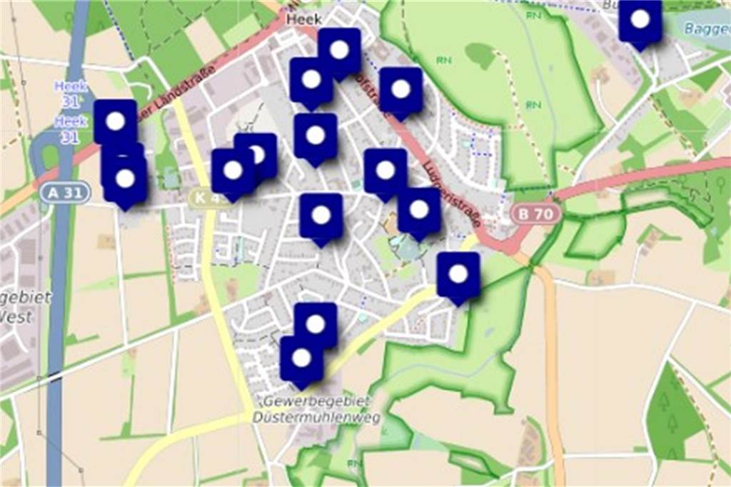 Garagen-Flohmarkt: Schon viele Anmeldungen für „Krims & Krams-Event“ Eine Karte mit Standorten für einen Flohmarkt in der Gemeinde Heek