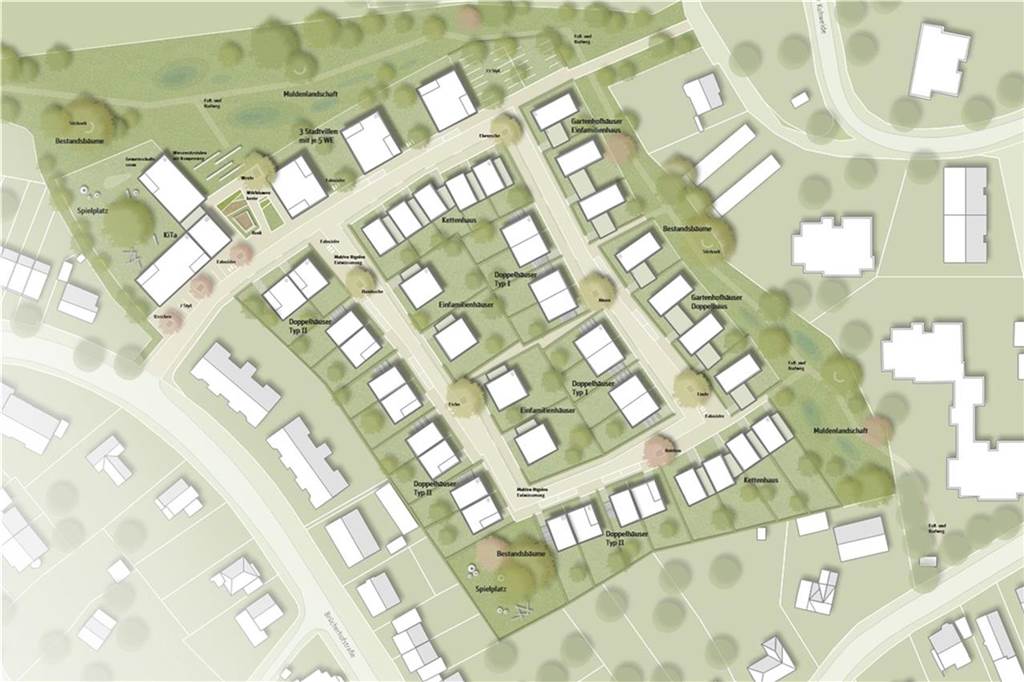 Neubaugebiet in Benninghofen: Naturschutzbeirat kritisiert Planung So sieht das städtebauliche Konzept des Neubaugebiets Auf dem Wüstenhof in Benninghofen nach dem Entwurf von Pesch Partner Architekten aus.