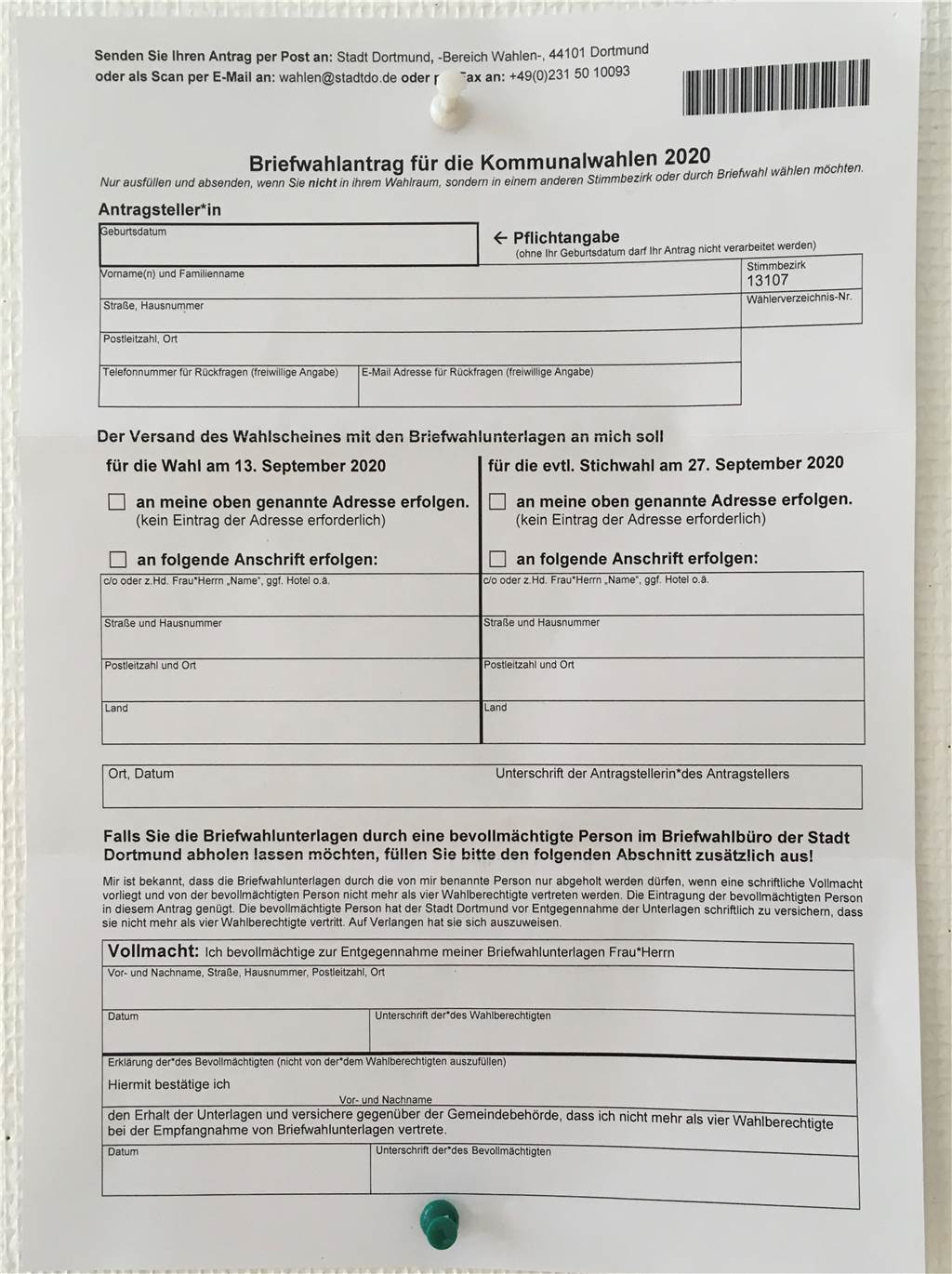 Was man zur Kommunalwahl am 13. September in Dortmund wissen muss So sieht der Briefwahlantrag zur Kommunalwahl in Dortmund aus.