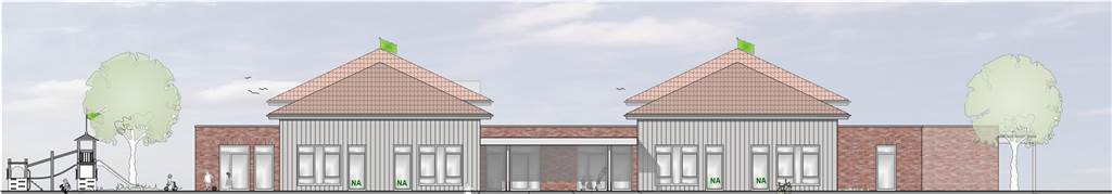 So sieht der neue „Bewegungskindergarten“ (Südansicht) im Plan des Architekten aus.