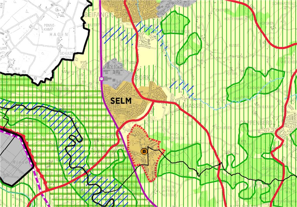 Baugebiet am Hüttenbachweg: Verwirrung um mögliche Änderung im Regionalplan So sieht der Plan für den Raum Selm aus.