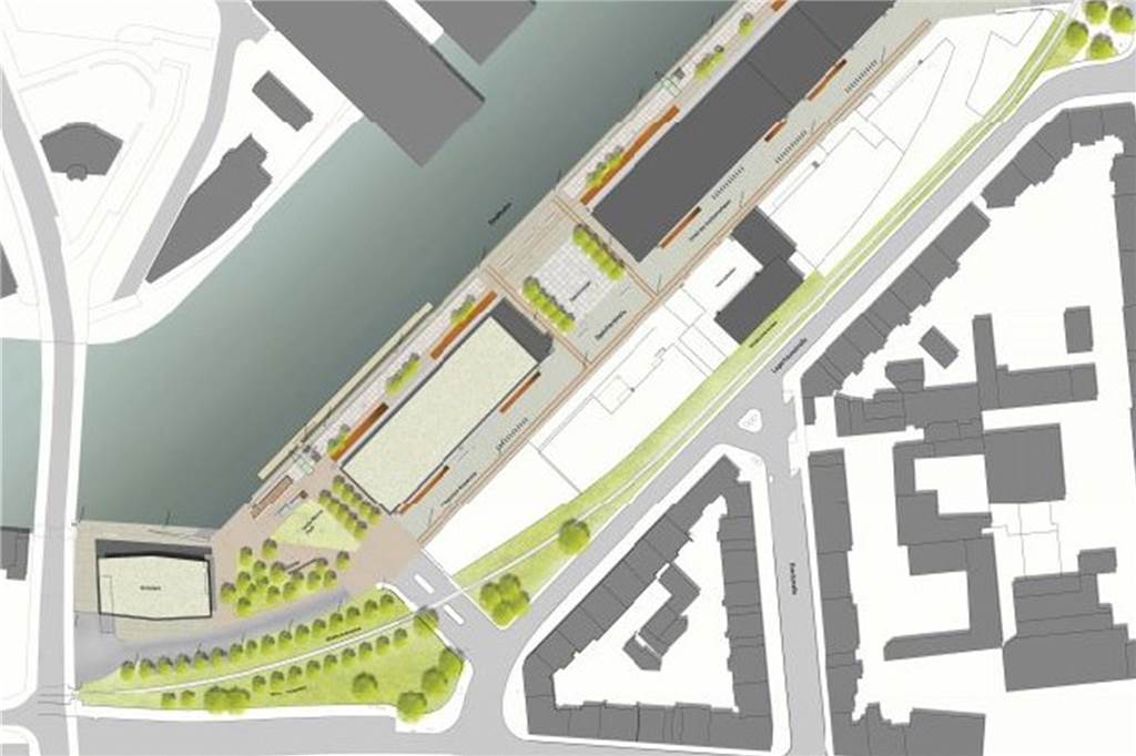 Finanzierung für Hafenpromenade könnte bald auslaufen - Zeitdruck beim Bau So sieht der Plan für die Neugestaltung der Speicherstraße mit Hafenpromenade aus.