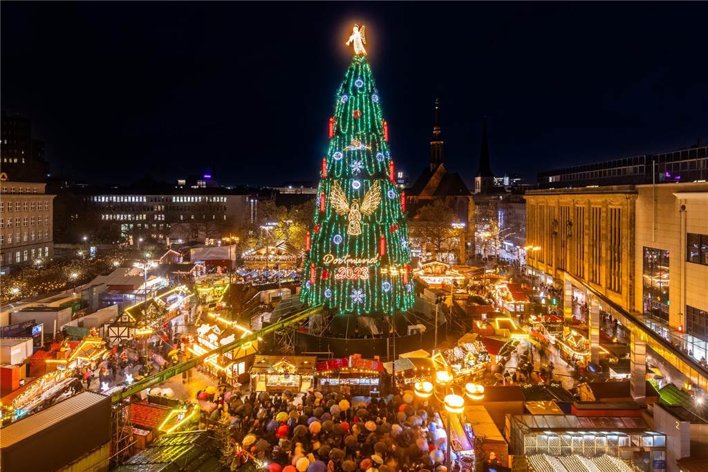 So sieht der Riesen-Weihnachtsbaum 2023 auf dem Hansaplatz aus.