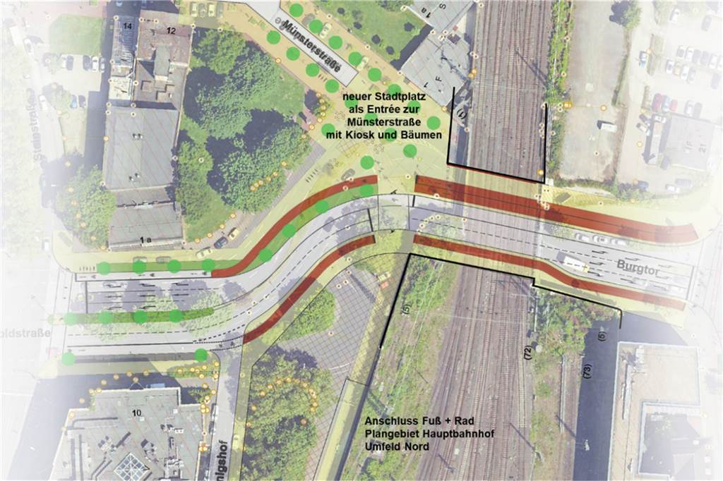 Höher und breiter: Stadt will neues Burgtor: Doch Bahn-Pläne bremsen So sieht der Vorentwurf der Dortmunder Stadtplaner für eine neue Verkehrsführung mit neuer Brücke am Burgtor aus.