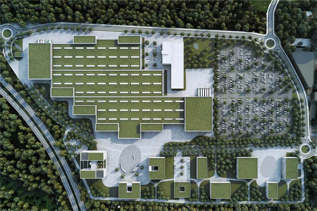 Linienbus fährt mitten über das Wilo-Gelände – trotz neuer Umgehung So sieht der Wilo-Campus von oben aus. Die neue Straße mit den drei Kreisverkehren führt im Osten und Norden am Werksgelände vorbei.