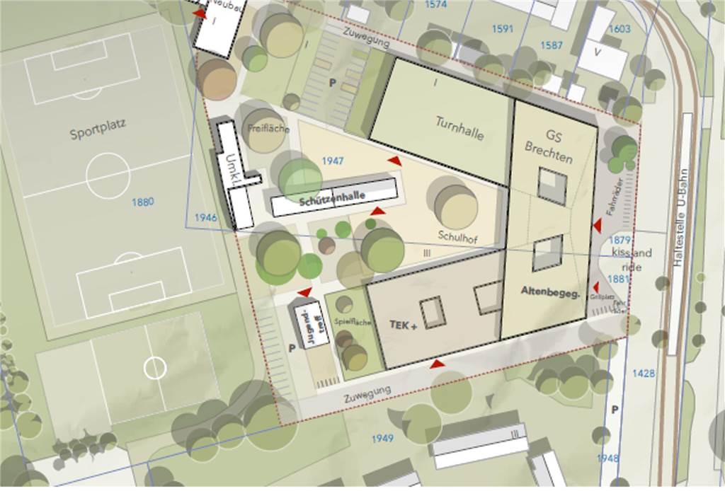 So sieht die Machbarkeitsstudie für den Neubau der Brechtener Grundschule aus. Ein Düsseldorfer Architekt macht sich nun an die genaue Ausarbeitung