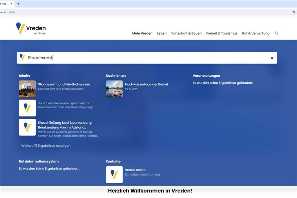 Neue Internetseite der Stadt Vreden: Was neu ist und wie sie funktioniert So sieht die neue Suchfunktion der Seite aus.