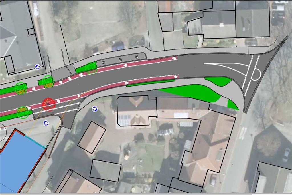 Ausbau der Lüdinghauser Straße sorgt für heiße Debatte im Bauausschuss So sieht die Planung der Gemeinde Ascheberg zum Ausbau der Lüdinghauser Straße im Bereich der Einmündung zur Sandstraße (rechts außen) aus.