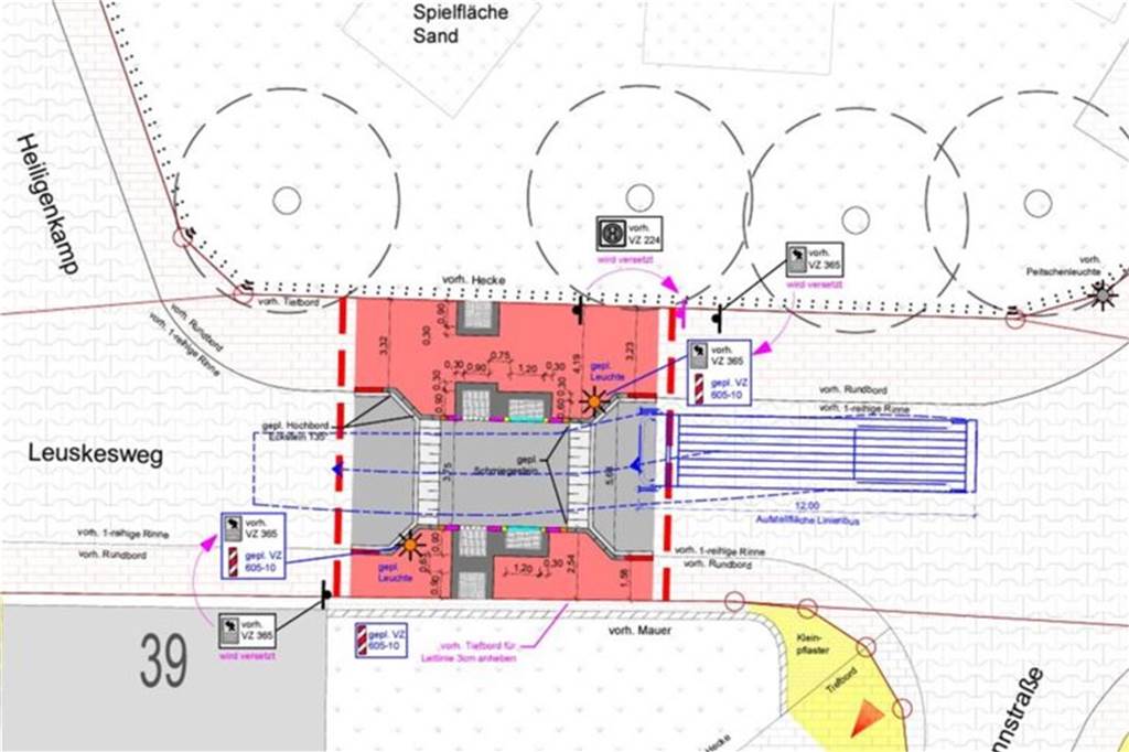 Zweiwöchige Straßensperrung: Grundschulweg wird sicherer gemacht Eine Bauplanzeichnung