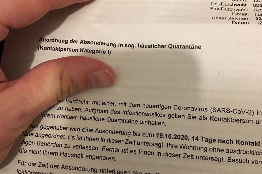 So sieht die Quarantäne-Verfügung aus, die die Stadt Selm an Peter Müller geschickt hat.
