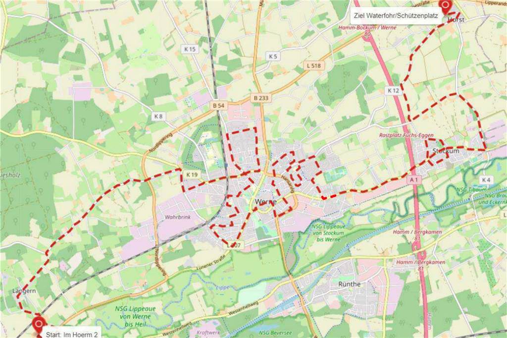 So sieht die Trecker-Route auf der Karte aus.