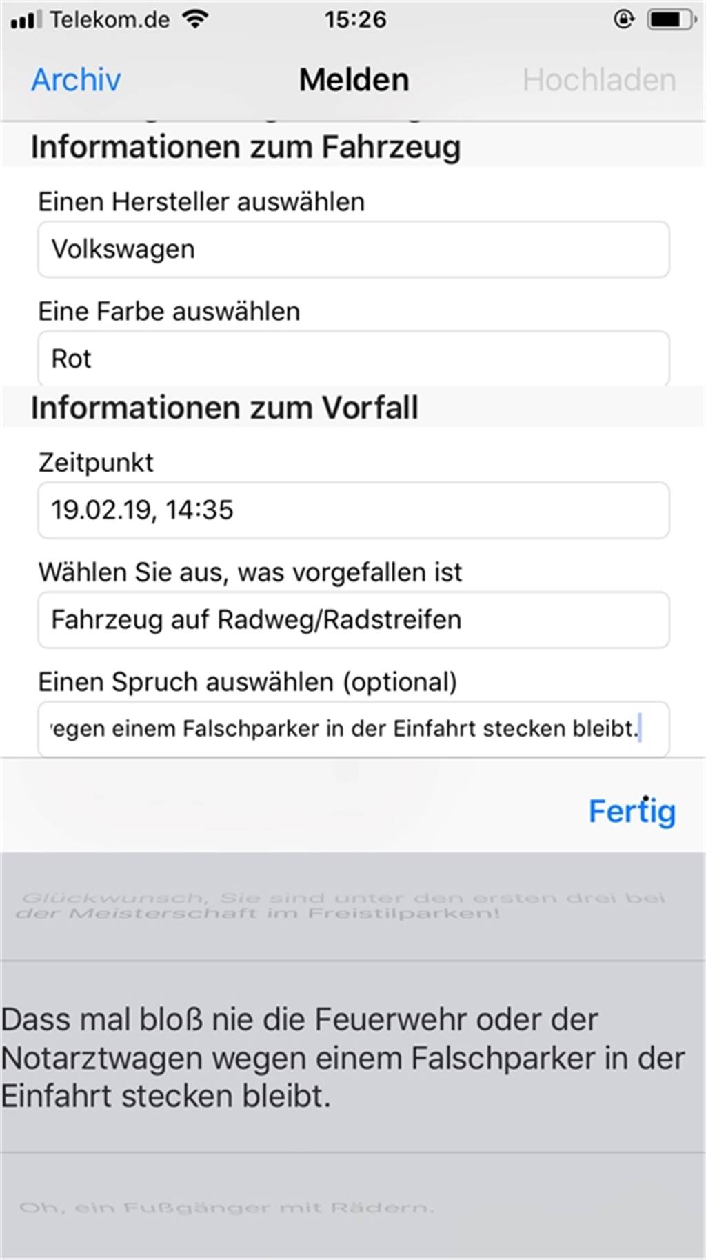Dortmund ist eine Stadt der Petzen So sieht eine Anzeige über die App Wegeheld aus.