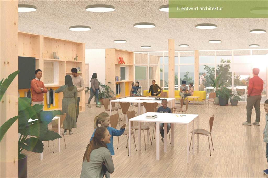 Millionen Euro mehr und kritische Stimmen bei Grundschul-Neubau So sieht es in der Mitte eines Clusters aus. Eine beispielhafte Szene aus einem möglichen Schulalltag.