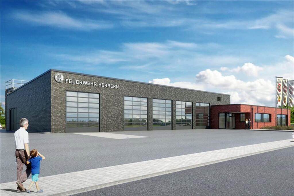 Eine Animation des neuen Feuerwehrgerätehauses in Herbern.