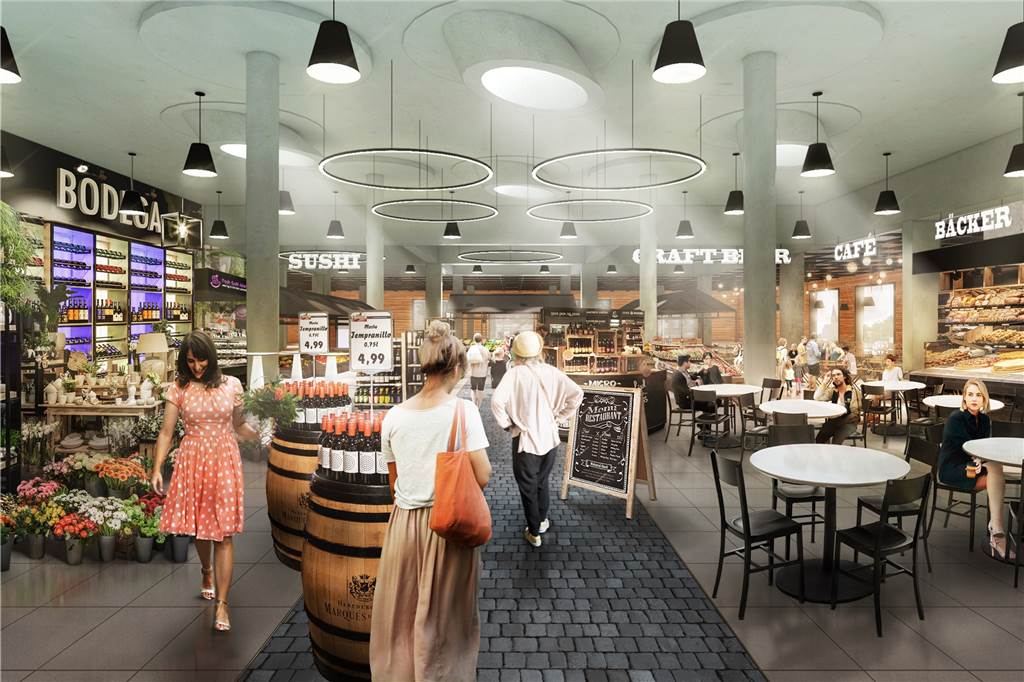 Neues Stiftsforum am Phoenix-See bekommt eine Markthalle So soll der Lebensmittelhandel mit Markthallenkonzept aussehen.