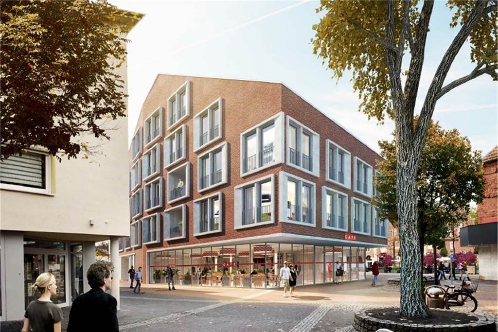 Rechtsstreit um den Neubau am Markt in Vreden: Nachbar und Investor einigen sich So soll der Neubau am Markt aussehen. Im Erdgeschoss ist ein Café Extrablatt geplant, in den Obergeschossen Eigentumswohnungen.