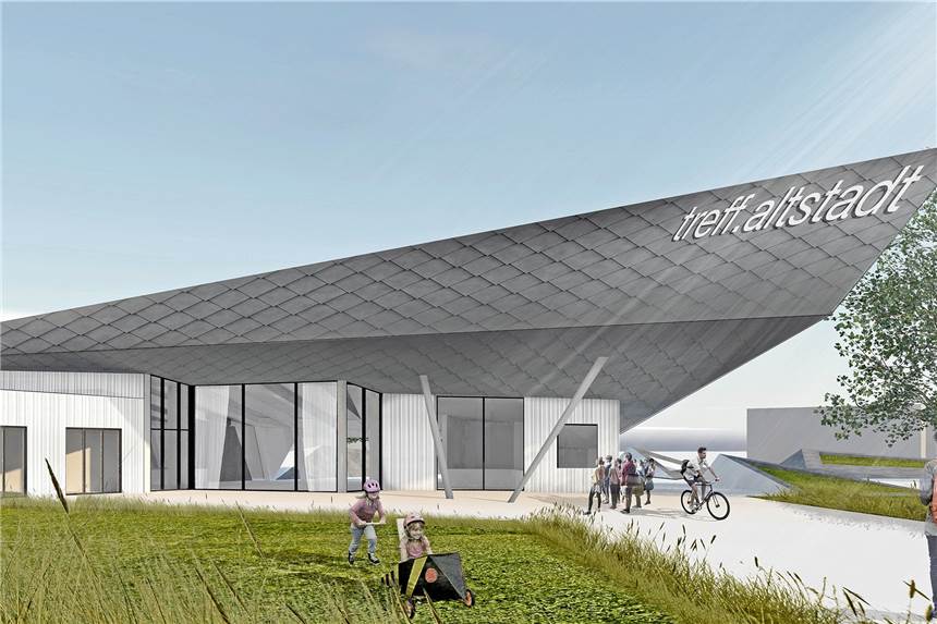 Neue Optik für den alten Treffpunkt So soll der neue Anbau am Treffpunkt Altstadt aussehen, rechts der Skaterpark.