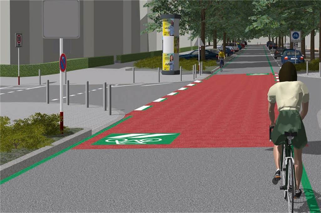 Warum die Planung des Radschnellwegs in Dortmund nur langsam vorangeht So soll die Große-Heim-Straße im Kreuzviertel als Fahrradstraße und Teil des RS1 aussehen.