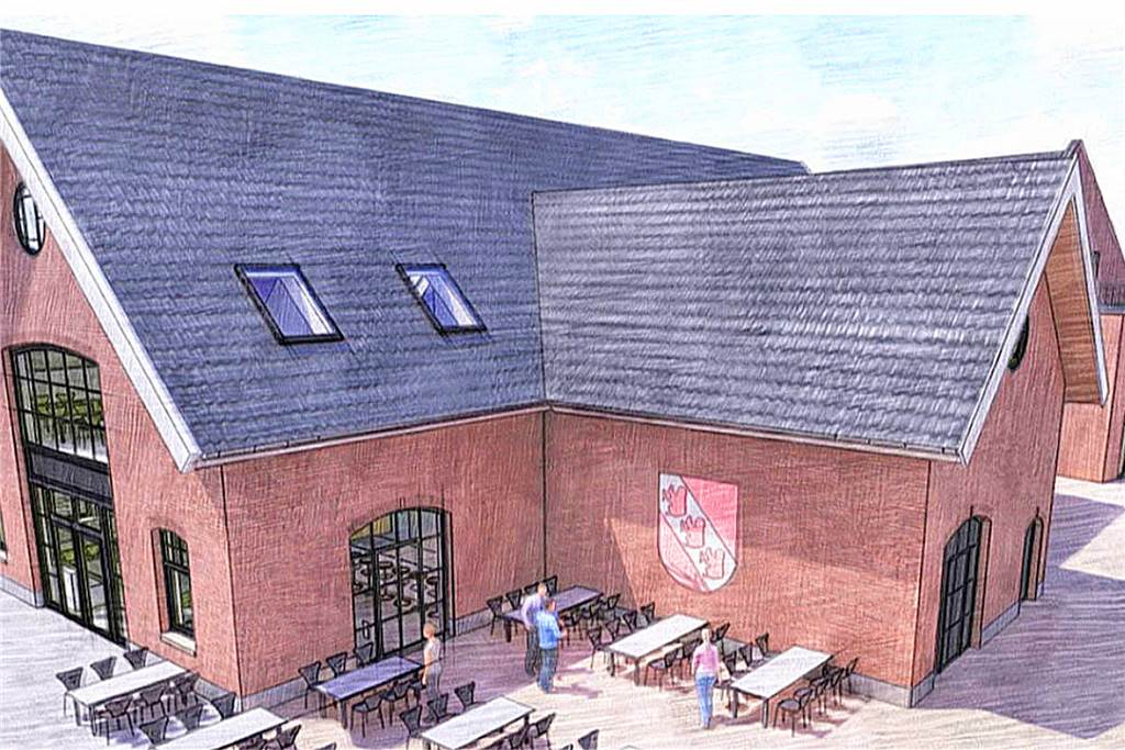 Neuer Dorfplatz mit Gastronomie für Erle geplant So soll die neue Gastronomie mit Festsaal in Erle aussehen. Orientiert habe man sich dabei, so Martin Tesing, an einer Scheunen-Optik.